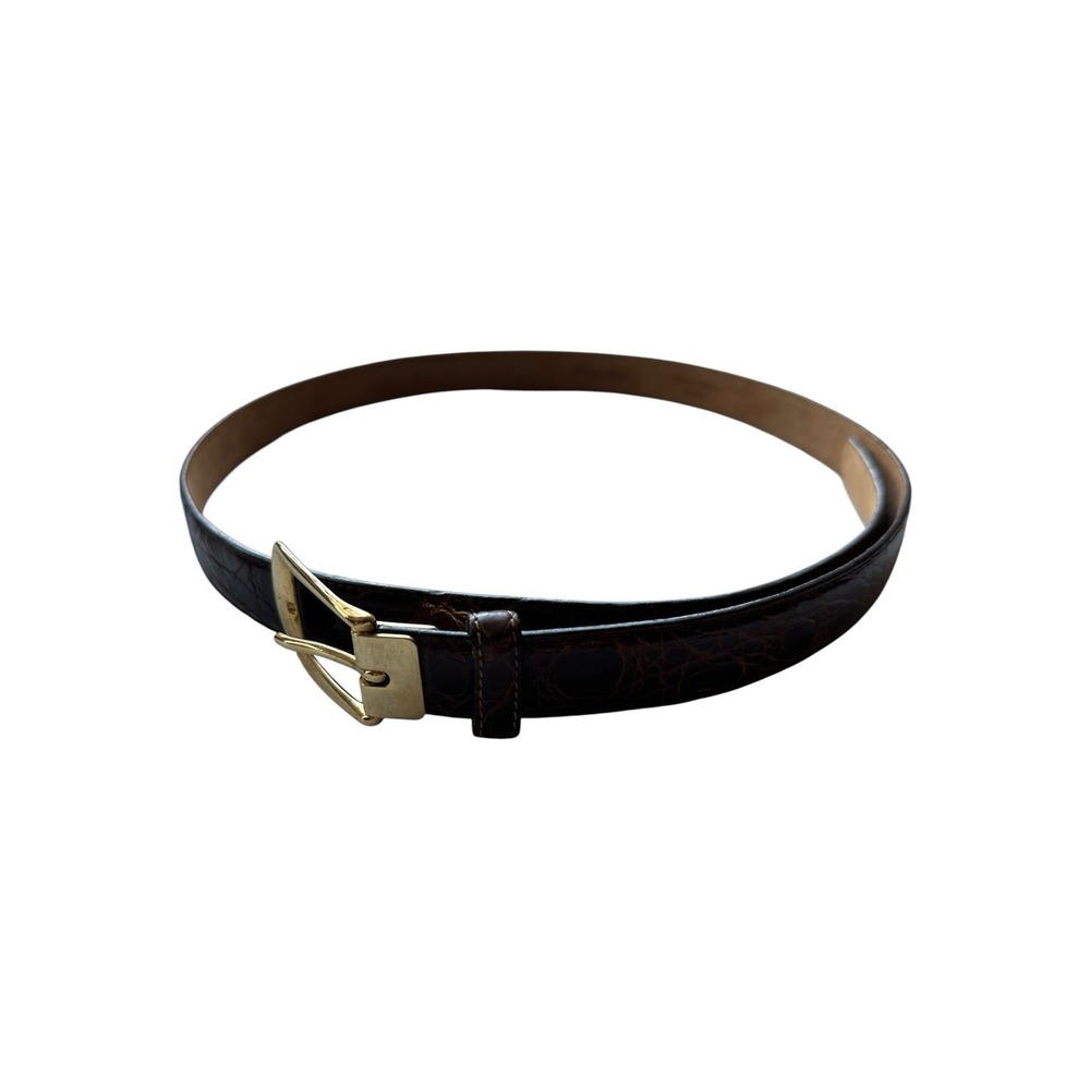 Saks Fifth Ave Genuine Caiman Crocodile Brass Buckle Mens Belt Size 40 nwot